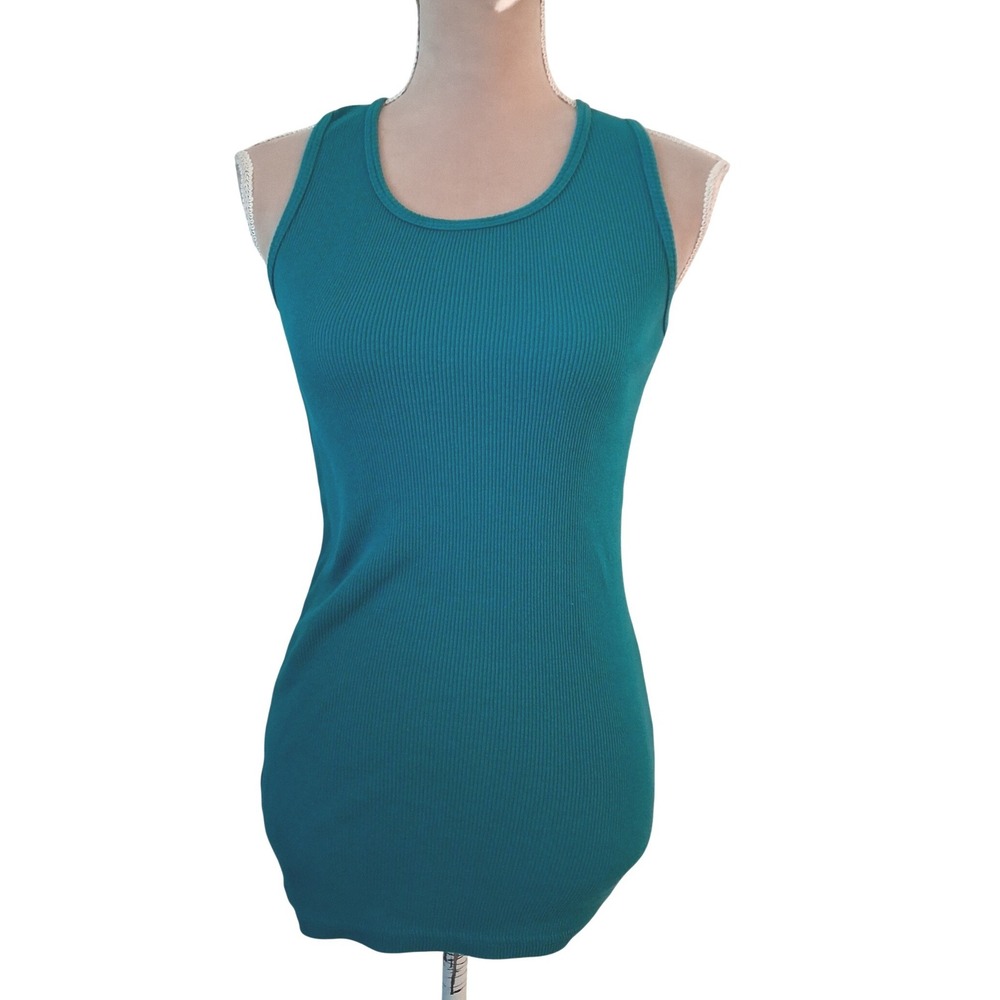 Wet Seal Womens Ribbed Tank Top Teal Green 100% Cotton Scoop Neck Size Large